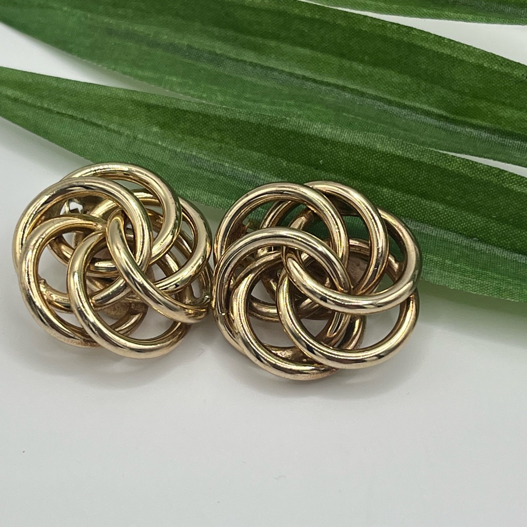 Vintage Clip On Bergere Gold Tone Earrings